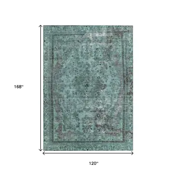 10' X 14' Teal Blue And Turquoise Medallion Washable Indoor Outdoor Area Rug
