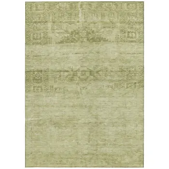 3' X 5' Artichoke Green And Ivory Medallion Washable Indoor Outdoor Area Rug