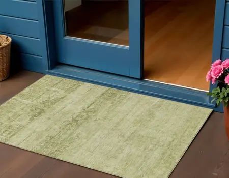 3' X 5' Artichoke Green And Ivory Medallion Washable Indoor Outdoor Area Rug