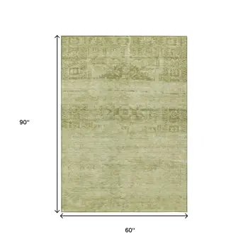 5' X 8' Artichoke Green And Ivory Medallion Washable Indoor Outdoor Area Rug
