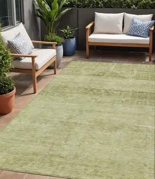 5' X 8' Artichoke Green And Ivory Medallion Washable Indoor Outdoor Area Rug