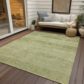 5' X 8' Artichoke Green And Ivory Medallion Washable Indoor Outdoor Area Rug