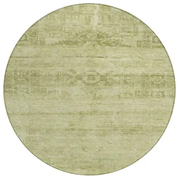 8' Artichoke Green And Ivory Round Medallion Washable Indoor Outdoor Area Rug