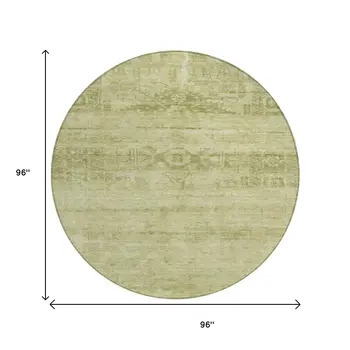 8' Artichoke Green And Ivory Round Medallion Washable Indoor Outdoor Area Rug
