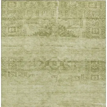 10' X 14' Artichoke Green And Ivory Medallion Washable Indoor Outdoor Area Rug