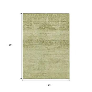 10' X 14' Artichoke Green And Ivory Medallion Washable Indoor Outdoor Area Rug