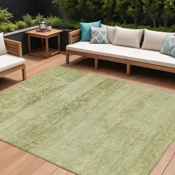 10' X 14' Artichoke Green And Ivory Medallion Washable Indoor Outdoor Area Rug