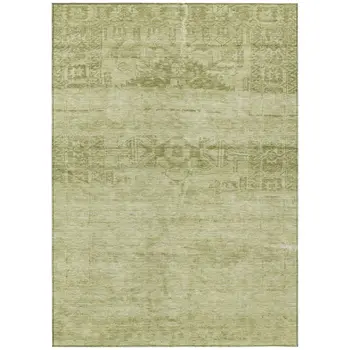 10' X 14' Artichoke Green And Ivory Medallion Washable Indoor Outdoor Area Rug