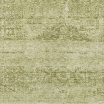 10' X 14' Artichoke Green And Ivory Medallion Washable Indoor Outdoor Area Rug