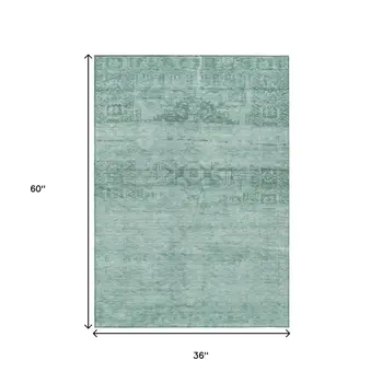 3' X 5' Aqua And Teal Blue Medallion Washable Indoor Outdoor Area Rug