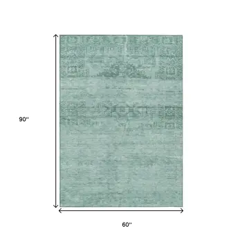 5' X 8' Aqua And Teal Blue Medallion Washable Indoor Outdoor Area Rug