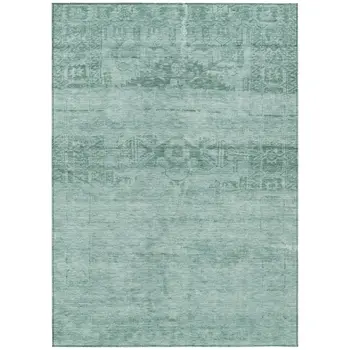 5' X 8' Aqua And Teal Blue Medallion Washable Indoor Outdoor Area Rug