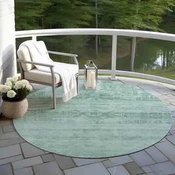 8' Aqua And Teal Blue Round Medallion Washable Indoor Outdoor Area Rug
