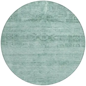 8' Aqua And Teal Blue Round Medallion Washable Indoor Outdoor Area Rug