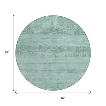 8' Aqua And Teal Blue Round Medallion Washable Indoor Outdoor Area Rug