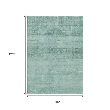8' X 10' Aqua And Teal Blue Medallion Washable Indoor Outdoor Area Rug