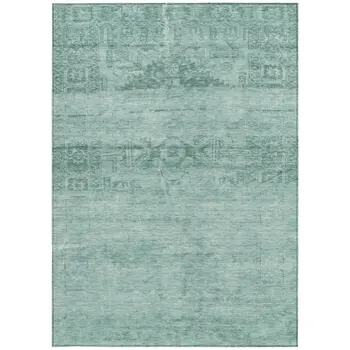 9' X 12' Aqua And Teal Blue Medallion Washable Indoor Outdoor Area Rug