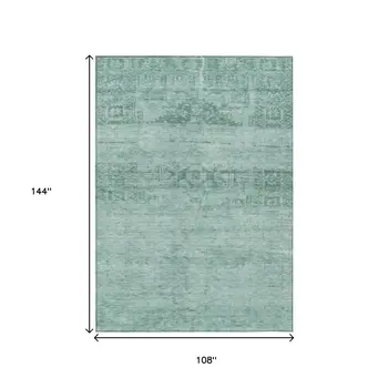 9' X 12' Aqua And Teal Blue Medallion Washable Indoor Outdoor Area Rug