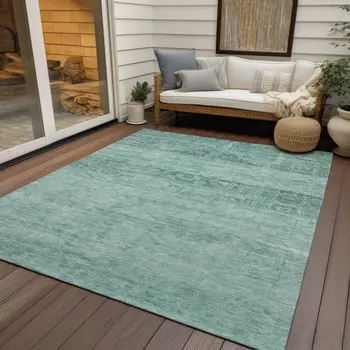 9' X 12' Aqua And Teal Blue Medallion Washable Indoor Outdoor Area Rug