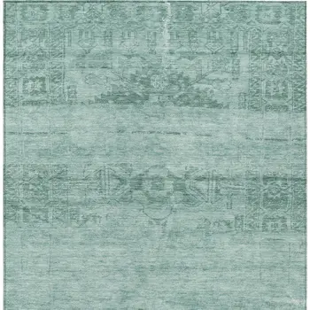 9' X 12' Aqua And Teal Blue Medallion Washable Indoor Outdoor Area Rug