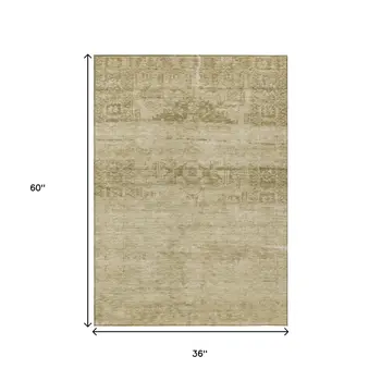 3' X 5' Beige And Linen Medallion Washable Indoor Outdoor Area Rug