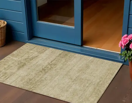 3' X 5' Beige And Linen Medallion Washable Indoor Outdoor Area Rug