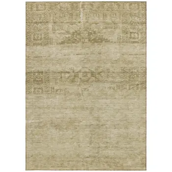 3' X 5' Beige And Linen Medallion Washable Indoor Outdoor Area Rug