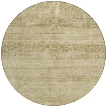 8' Beige And Linen Round Medallion Washable Indoor Outdoor Area Rug
