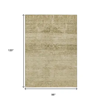 8' X 10' Beige And Linen Medallion Washable Indoor Outdoor Area Rug