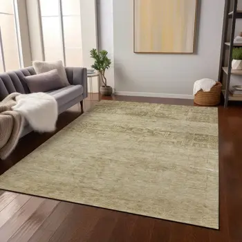 8' X 10' Beige And Linen Medallion Washable Indoor Outdoor Area Rug