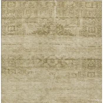 9' X 12' Beige And Linen Medallion Washable Indoor Outdoor Area Rug