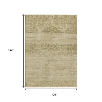 9' X 12' Beige And Linen Medallion Washable Indoor Outdoor Area Rug