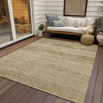 9' X 12' Beige And Linen Medallion Washable Indoor Outdoor Area Rug