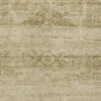 9' X 12' Beige And Linen Medallion Washable Indoor Outdoor Area Rug
