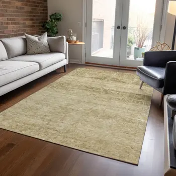 9' X 12' Beige And Linen Medallion Washable Indoor Outdoor Area Rug