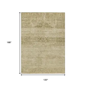 10' X 14' Beige And Linen Medallion Washable Indoor Outdoor Area Rug
