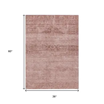 3' X 5' Blush And Mauve Medallion Washable Indoor Outdoor Area Rug