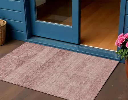 3' X 5' Blush And Mauve Medallion Washable Indoor Outdoor Area Rug