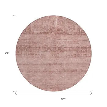 8' Blush And Mauve Round Medallion Washable Indoor Outdoor Area Rug