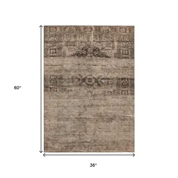 3' X 5' Brown And Taupe Medallion Washable Indoor Outdoor Area Rug
