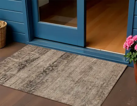 3' X 5' Brown And Taupe Medallion Washable Indoor Outdoor Area Rug