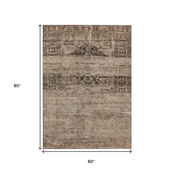 5' X 8' Brown And Taupe Medallion Washable Indoor Outdoor Area Rug