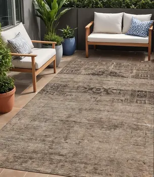 5' X 8' Brown And Taupe Medallion Washable Indoor Outdoor Area Rug