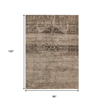 8' X 10' Brown And Taupe Medallion Washable Indoor Outdoor Area Rug
