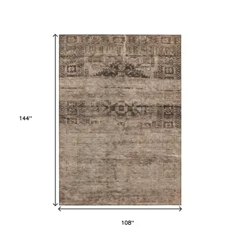 9' X 12' Brown And Taupe Medallion Washable Indoor Outdoor Area Rug