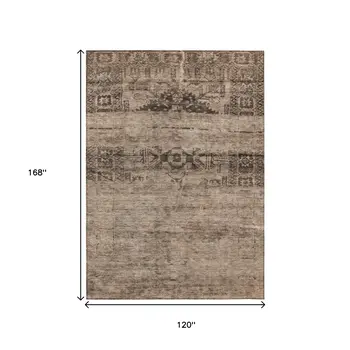 10' X 14' Brown And Taupe Medallion Washable Indoor Outdoor Area Rug