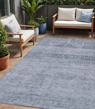 5' X 8' Denim Blue And Navy Blue Medallion Washable Indoor Outdoor Area Rug