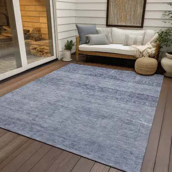 5' X 8' Denim Blue And Navy Blue Medallion Washable Indoor Outdoor Area Rug