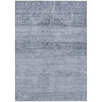 5' X 8' Denim Blue And Navy Blue Medallion Washable Indoor Outdoor Area Rug