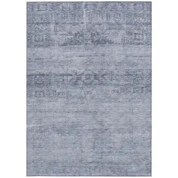 5' X 8' Denim Blue And Navy Blue Medallion Washable Indoor Outdoor Area Rug